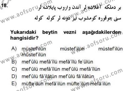 VIII-XIII. Yüzyıllar Türk Edebiyatı Dersi 2015 - 2016 Yılı (Final) Dönem Sonu Sınavı 18. Soru