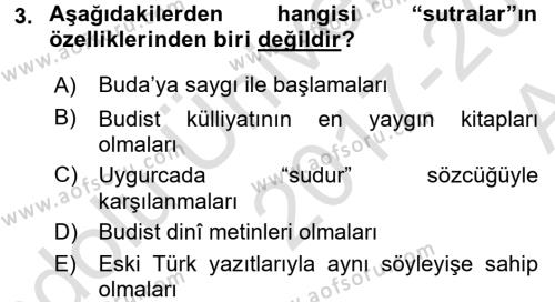 VIII-XIII. Yüzyıllar Türk Edebiyatı Dersi 2017 - 2018 Yılı (Vize) Ara Sınavı 3. Soru