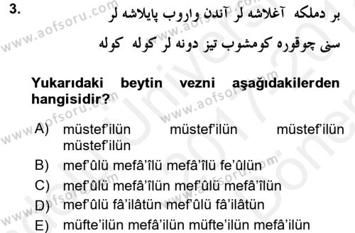 VIII-XIII. Yüzyıllar Türk Edebiyatı Dersi 2017 - 2018 Yılı (Final) Dönem Sonu Sınavı 3. Soru