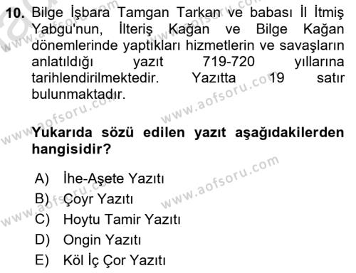 VIII-XIII. Yüzyıllar Türk Edebiyatı Dersi 2019 - 2020 Yılı (Final) Dönem Sonu Sınavı 10. Soru