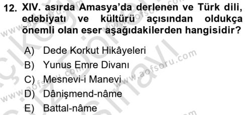 VIII-XIII. Yüzyıllar Türk Edebiyatı Dersi 2019 - 2020 Yılı (Final) Dönem Sonu Sınavı 12. Soru