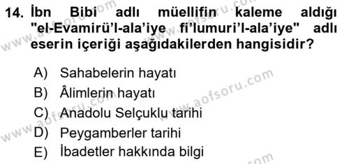 VIII-XIII. Yüzyıllar Türk Edebiyatı Dersi 2019 - 2020 Yılı (Final) Dönem Sonu Sınavı 14. Soru