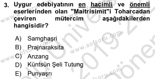 VIII-XIII. Yüzyıllar Türk Edebiyatı Dersi 2019 - 2020 Yılı (Final) Dönem Sonu Sınavı 3. Soru