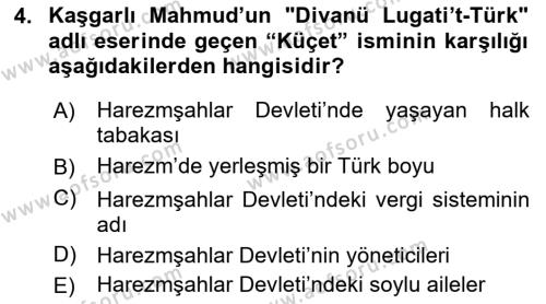 VIII-XIII. Yüzyıllar Türk Edebiyatı Dersi 2019 - 2020 Yılı (Final) Dönem Sonu Sınavı 4. Soru