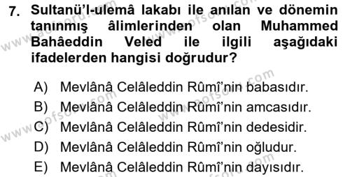 VIII-XIII. Yüzyıllar Türk Edebiyatı Dersi 2019 - 2020 Yılı (Final) Dönem Sonu Sınavı 7. Soru