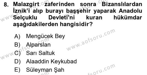 VIII-XIII. Yüzyıllar Türk Edebiyatı Dersi 2019 - 2020 Yılı (Final) Dönem Sonu Sınavı 8. Soru