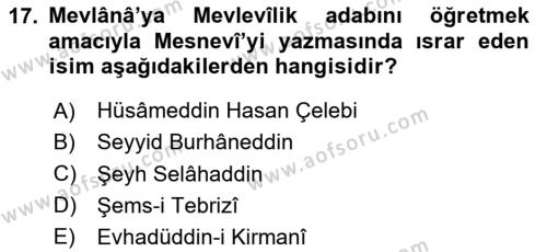 VIII-XIII. Yüzyıllar Türk Edebiyatı Dersi 2020 - 2021 Yılı Yaz Okulu Sınavı 17. Soru