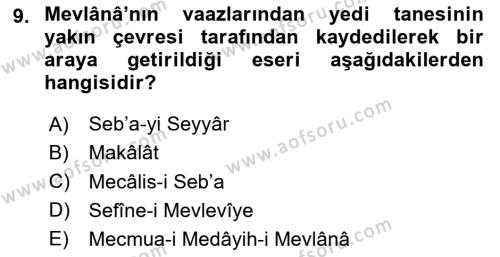 VIII-XIII. Yüzyıllar Türk Edebiyatı Dersi 2020 - 2021 Yılı Yaz Okulu Sınavı 9. Soru