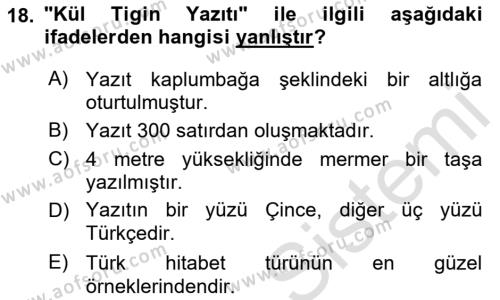 VIII-XIII. Yüzyıllar Türk Edebiyatı Dersi 2021 - 2022 Yılı (Vize) Ara Sınavı 18. Soru