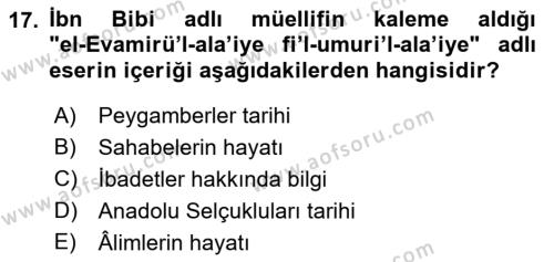 VIII-XIII. Yüzyıllar Türk Edebiyatı Dersi 2021 - 2022 Yılı (Final) Dönem Sonu Sınavı 17. Soru