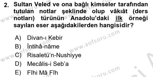 VIII-XIII. Yüzyıllar Türk Edebiyatı Dersi 2021 - 2022 Yılı (Final) Dönem Sonu Sınavı 2. Soru