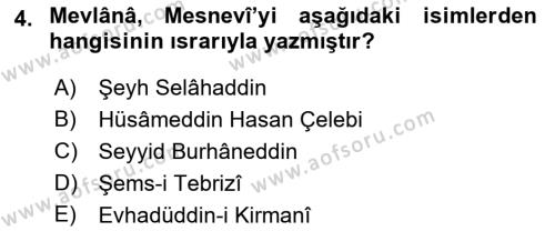 VIII-XIII. Yüzyıllar Türk Edebiyatı Dersi 2021 - 2022 Yılı (Final) Dönem Sonu Sınavı 4. Soru