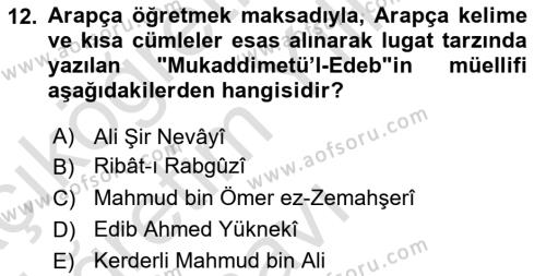 VIII-XIII. Yüzyıllar Türk Edebiyatı Dersi 2021 - 2022 Yılı Yaz Okulu Sınavı 12. Soru