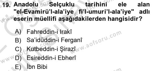 VIII-XIII. Yüzyıllar Türk Edebiyatı Dersi 2021 - 2022 Yılı Yaz Okulu Sınavı 19. Soru