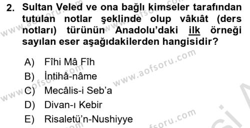 VIII-XIII. Yüzyıllar Türk Edebiyatı Dersi 2021 - 2022 Yılı Yaz Okulu Sınavı 2. Soru