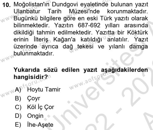 VIII-XIII. Yüzyıllar Türk Edebiyatı Dersi 2022 - 2023 Yılı (Vize) Ara Sınavı 10. Soru