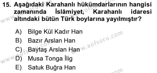 VIII-XIII. Yüzyıllar Türk Edebiyatı Dersi 2022 - 2023 Yılı Yaz Okulu Sınavı 15. Soru