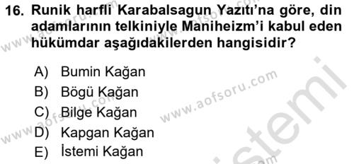 VIII-XIII. Yüzyıllar Türk Edebiyatı Dersi 2022 - 2023 Yılı Yaz Okulu Sınavı 16. Soru