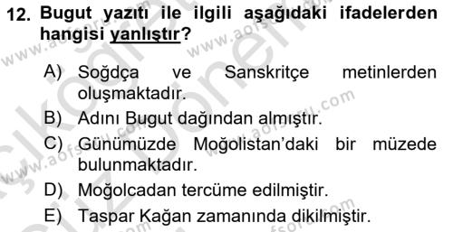 VIII-XIII. Yüzyıllar Türk Edebiyatı Dersi 2023 - 2024 Yılı (Vize) Ara Sınavı 12. Soru