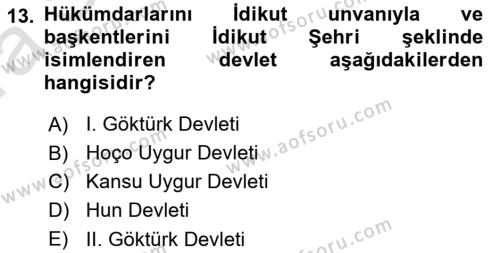 VIII-XIII. Yüzyıllar Türk Edebiyatı Dersi 2023 - 2024 Yılı (Vize) Ara Sınavı 13. Soru