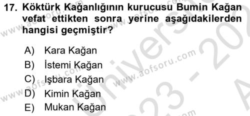 VIII-XIII. Yüzyıllar Türk Edebiyatı Dersi 2023 - 2024 Yılı (Vize) Ara Sınavı 17. Soru