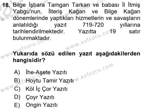 VIII-XIII. Yüzyıllar Türk Edebiyatı Dersi 2023 - 2024 Yılı (Vize) Ara Sınavı 18. Soru