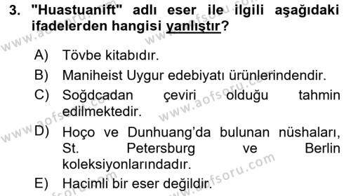 VIII-XIII. Yüzyıllar Türk Edebiyatı Dersi 2023 - 2024 Yılı (Vize) Ara Sınavı 3. Soru