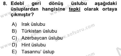 VIII-XIII. Yüzyıllar Türk Edebiyatı Dersi 2023 - 2024 Yılı (Vize) Ara Sınavı 8. Soru