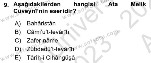 VIII-XIII. Yüzyıllar Türk Edebiyatı Dersi 2023 - 2024 Yılı (Vize) Ara Sınavı 9. Soru