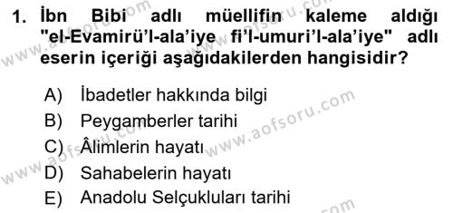 VIII-XIII. Yüzyıllar Türk Edebiyatı Dersi 2023 - 2024 Yılı (Final) Dönem Sonu Sınavı 1. Soru