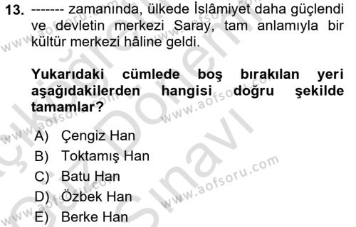 VIII-XIII. Yüzyıllar Türk Edebiyatı Dersi 2023 - 2024 Yılı (Final) Dönem Sonu Sınavı 13. Soru