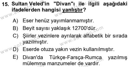 VIII-XIII. Yüzyıllar Türk Edebiyatı Dersi 2023 - 2024 Yılı (Final) Dönem Sonu Sınavı 15. Soru