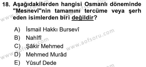 VIII-XIII. Yüzyıllar Türk Edebiyatı Dersi 2023 - 2024 Yılı (Final) Dönem Sonu Sınavı 18. Soru