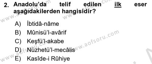 VIII-XIII. Yüzyıllar Türk Edebiyatı Dersi 2023 - 2024 Yılı (Final) Dönem Sonu Sınavı 2. Soru