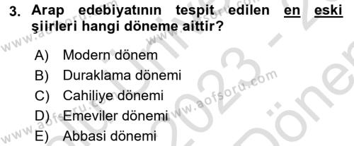 VIII-XIII. Yüzyıllar Türk Edebiyatı Dersi 2023 - 2024 Yılı (Final) Dönem Sonu Sınavı 3. Soru