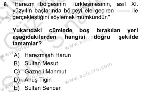 VIII-XIII. Yüzyıllar Türk Edebiyatı Dersi 2023 - 2024 Yılı (Final) Dönem Sonu Sınavı 6. Soru