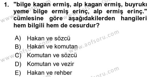 VIII-XIII. Yüzyıllar Türk Edebiyatı Dersi 2023 - 2024 Yılı Yaz Okulu Sınavı 1. Soru