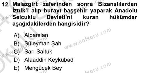 VIII-XIII. Yüzyıllar Türk Edebiyatı Dersi 2023 - 2024 Yılı Yaz Okulu Sınavı 12. Soru