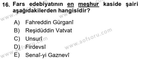 VIII-XIII. Yüzyıllar Türk Edebiyatı Dersi 2023 - 2024 Yılı Yaz Okulu Sınavı 16. Soru