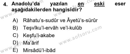 VIII-XIII. Yüzyıllar Türk Edebiyatı Dersi 2023 - 2024 Yılı Yaz Okulu Sınavı 4. Soru