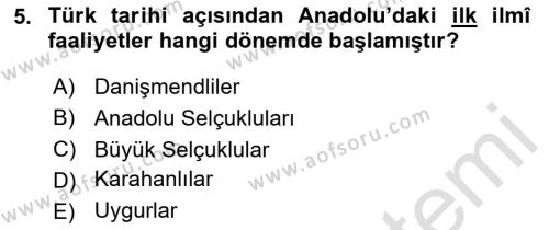 VIII-XIII. Yüzyıllar Türk Edebiyatı Dersi 2023 - 2024 Yılı Yaz Okulu Sınavı 5. Soru