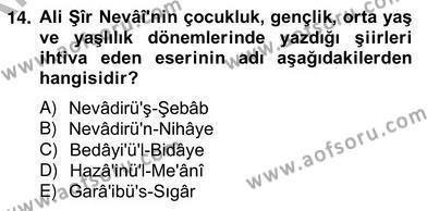 XIV-XV. Yüzyıllar Türk Edebiyatı Dersi 2012 - 2013 Yılı (Vize) Ara Sınavı 14. Soru