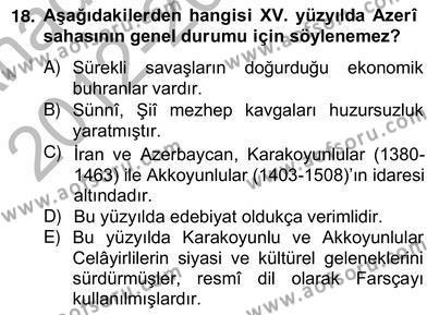 XIV-XV. Yüzyıllar Türk Edebiyatı Dersi 2012 - 2013 Yılı (Vize) Ara Sınavı 18. Soru