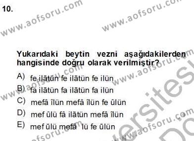 XIV-XV. Yüzyıllar Türk Edebiyatı Dersi 2012 - 2013 Yılı (Final) Dönem Sonu Sınavı 10. Soru