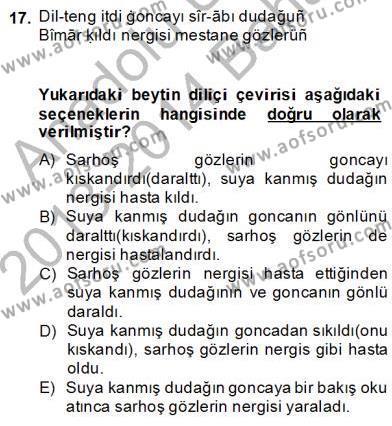 XIV-XV. Yüzyıllar Türk Edebiyatı Dersi 2013 - 2014 Yılı (Final) Dönem Sonu Sınavı 17. Soru