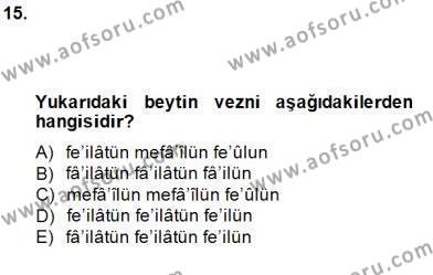 XIV-XV. Yüzyıllar Türk Edebiyatı Dersi 2014 - 2015 Yılı (Final) Dönem Sonu Sınavı 15. Soru