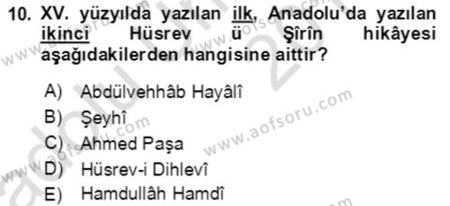 XIV-XV. Yüzyıllar Türk Edebiyatı Dersi 2018 - 2019 Yılı 3 Ders Sınavı 10. Soru