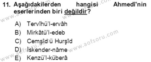 XIV-XV. Yüzyıllar Türk Edebiyatı Dersi 2018 - 2019 Yılı 3 Ders Sınavı 11. Soru