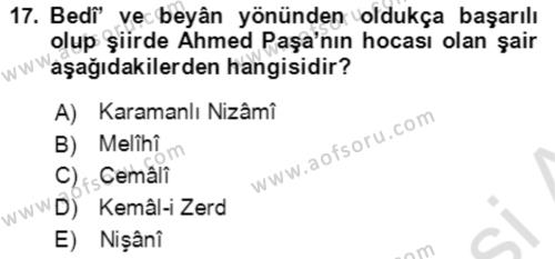 XIV-XV. Yüzyıllar Türk Edebiyatı Dersi 2018 - 2019 Yılı 3 Ders Sınavı 17. Soru