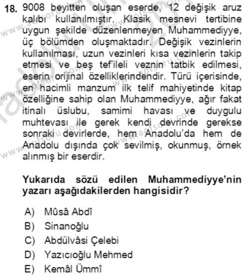 XIV-XV. Yüzyıllar Türk Edebiyatı Dersi 2018 - 2019 Yılı 3 Ders Sınavı 18. Soru